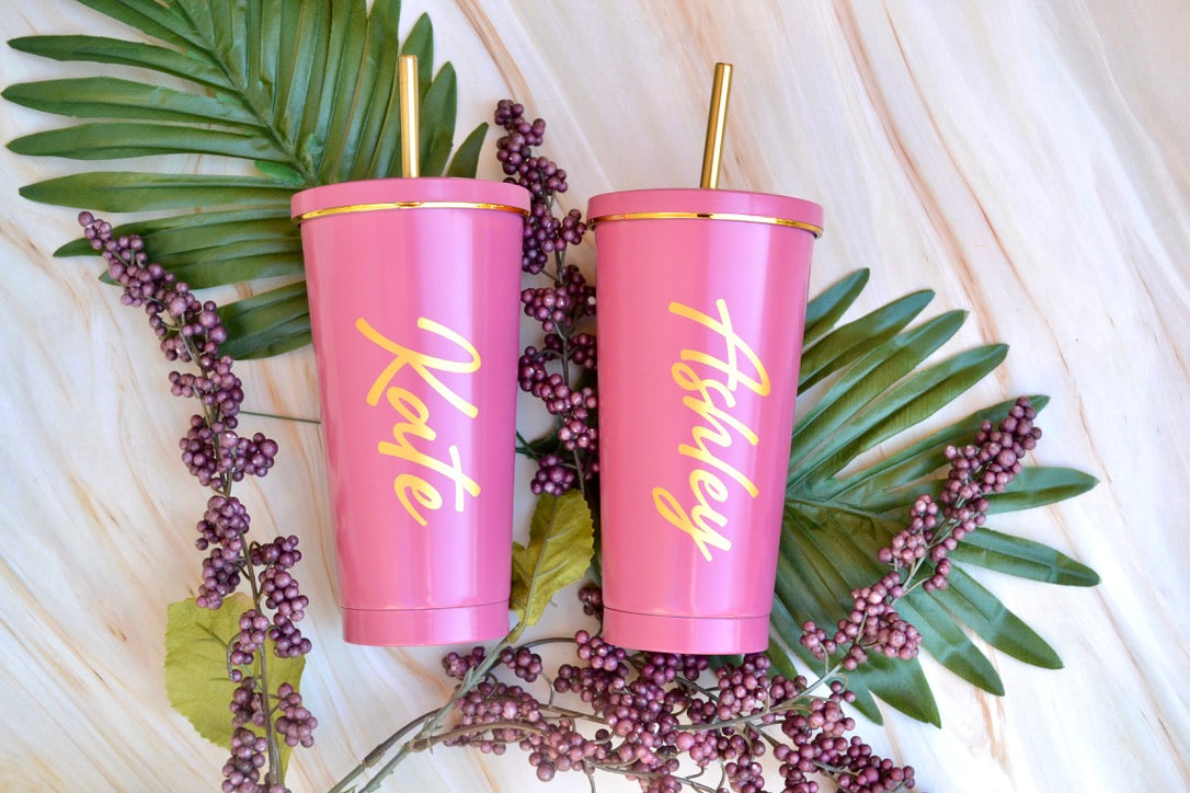 Pink and Gold Stainless Steel Tumblers