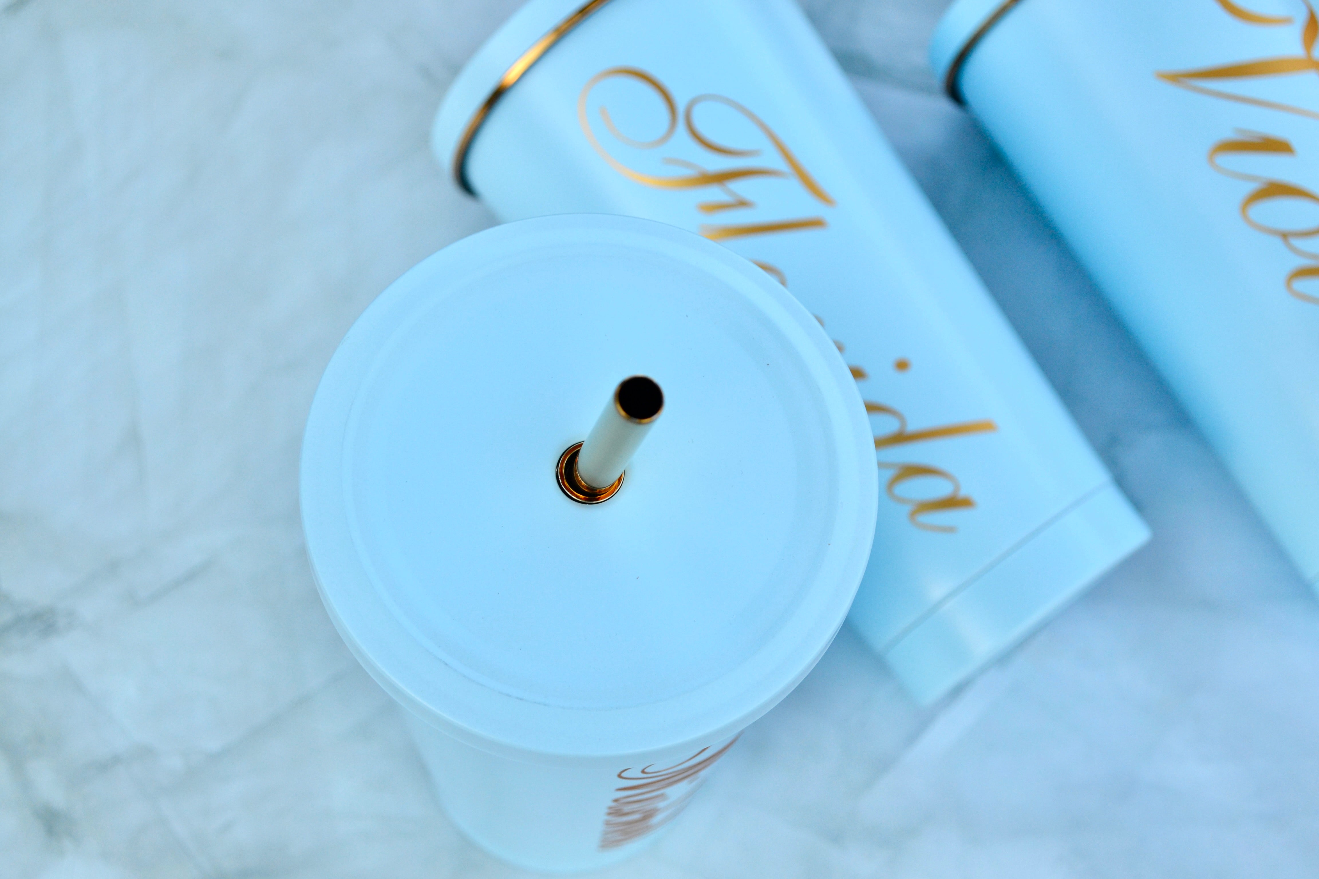 Baby Blue and Gold Stainless Steel Tumblers