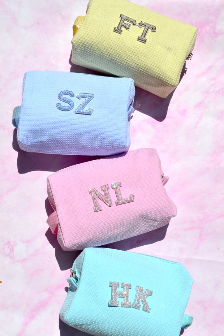 Custom Pastel Waffle Bridesmaids Makeup Bag