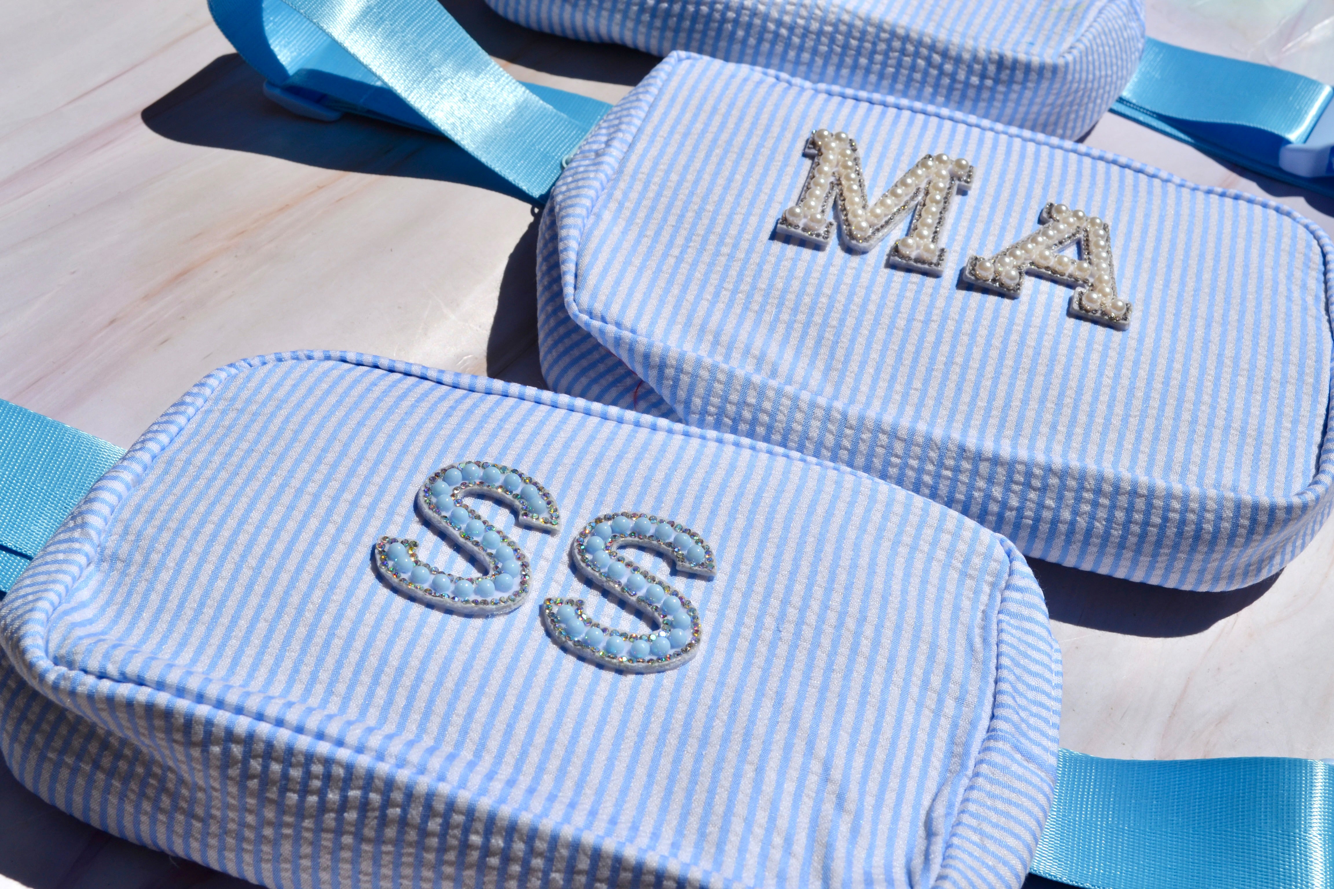 Personalized Blue Seersucker Monogram Fanny Pack