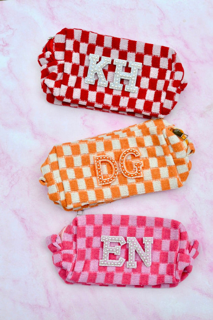Custom Checkered Makeup Bag, Personalized Cosmetic Bag, Pencil Case