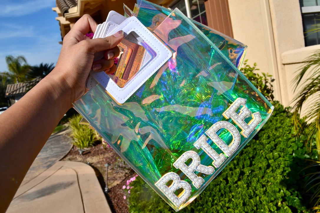 Clear Holographic Bride Mini Bag – Iridescent Bachelorette Party Favor for Bridal Showers
