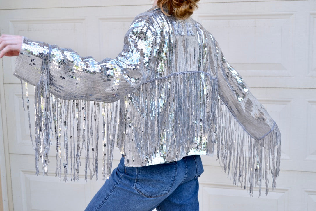 Silver Sequin Bride Fringe Jacket