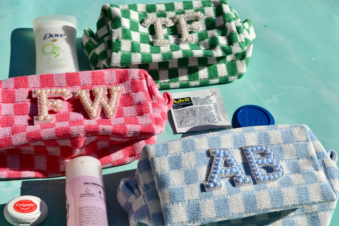 Green Checkered Makeup Bags, Green Pencil Case