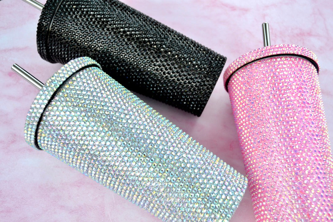Pink Pink Rhinestone Stainless Steel Tumblers
