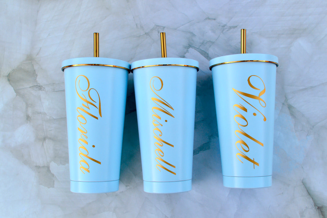 Baby Blue and Gold Stainless Steel Tumblers