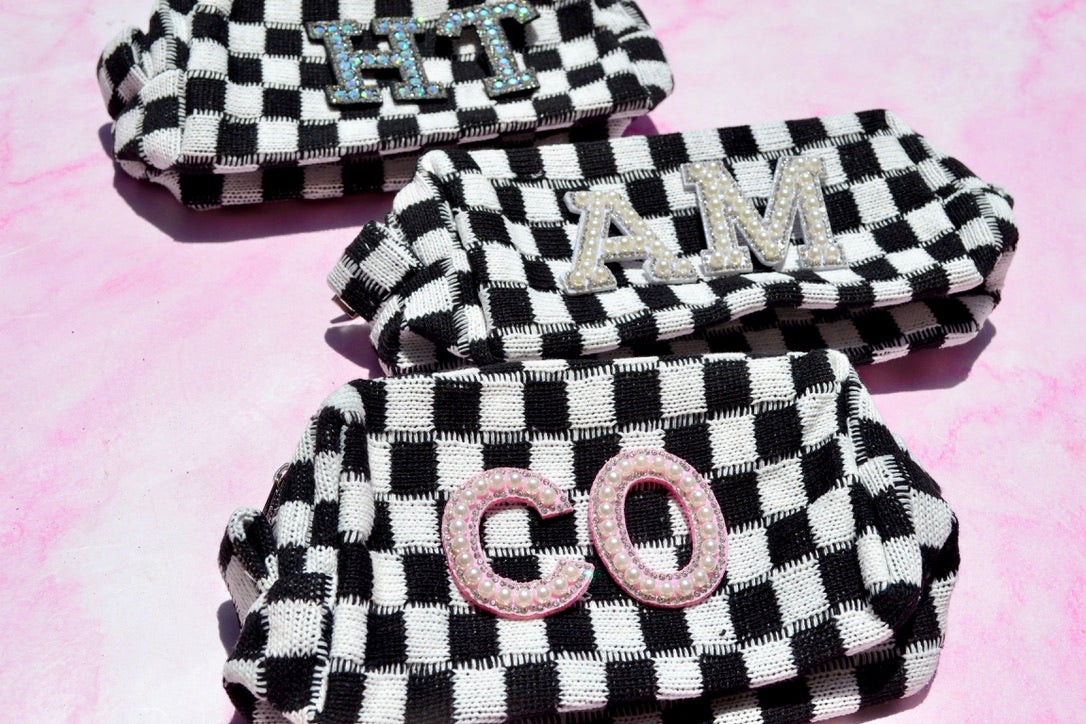 Custom Black and White Checkered Makeup Bag