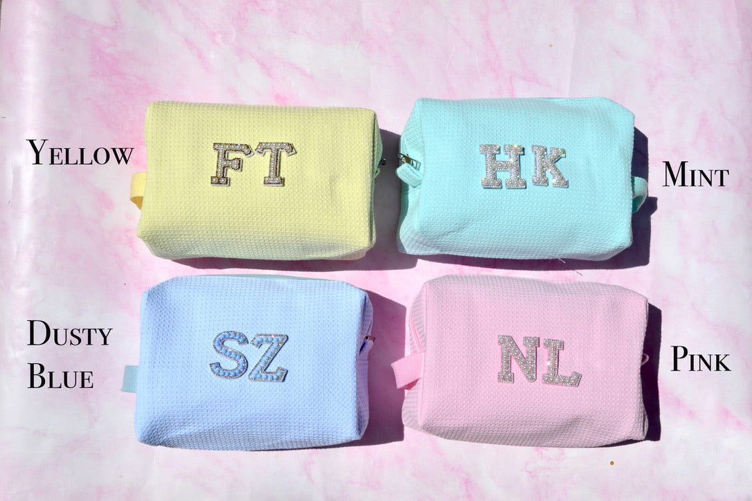 Custom Pastel Waffle Bridesmaids Makeup Bag