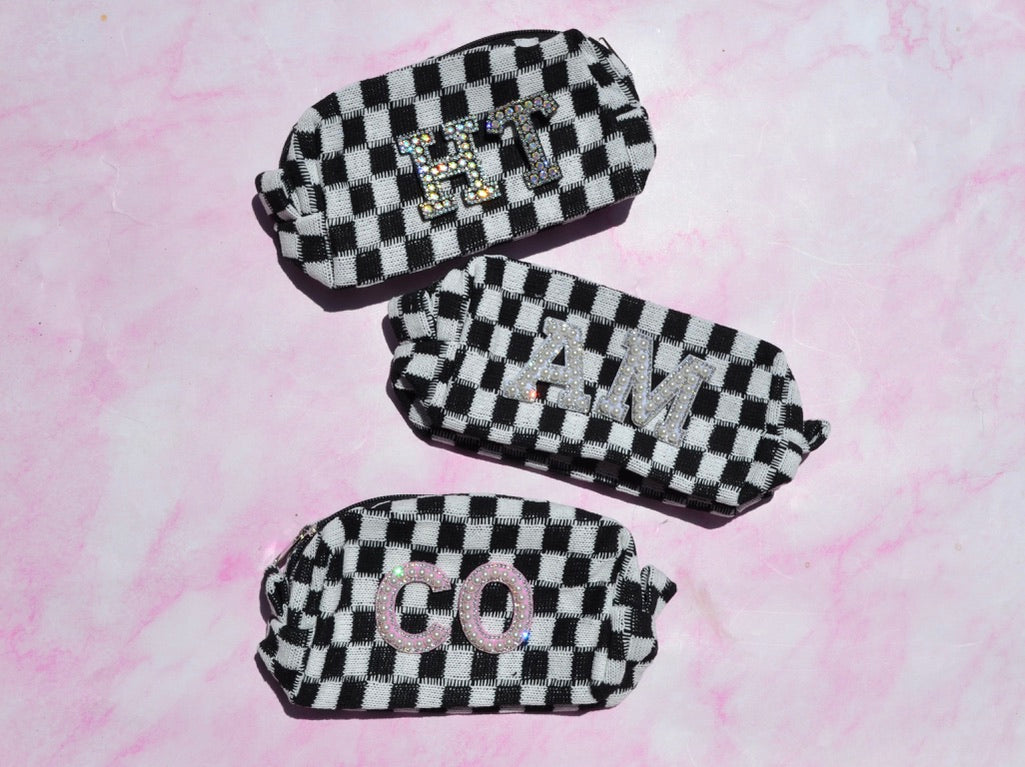 Custom Black and White Checkered Makeup Bag