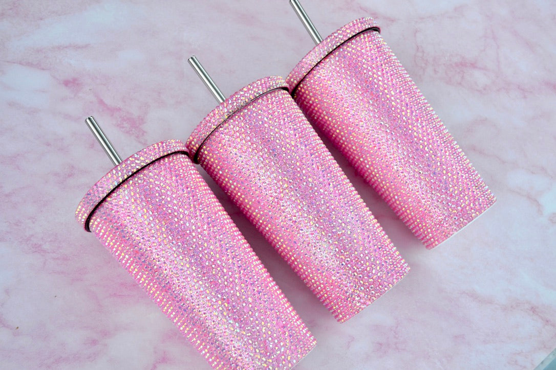 Pink Pink Rhinestone Stainless Steel Tumblers