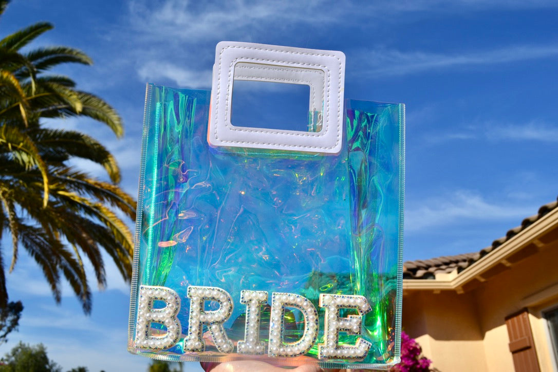 Clear Holographic Bride Mini Bag – Iridescent Bachelorette Party Favor for Bridal Showers
