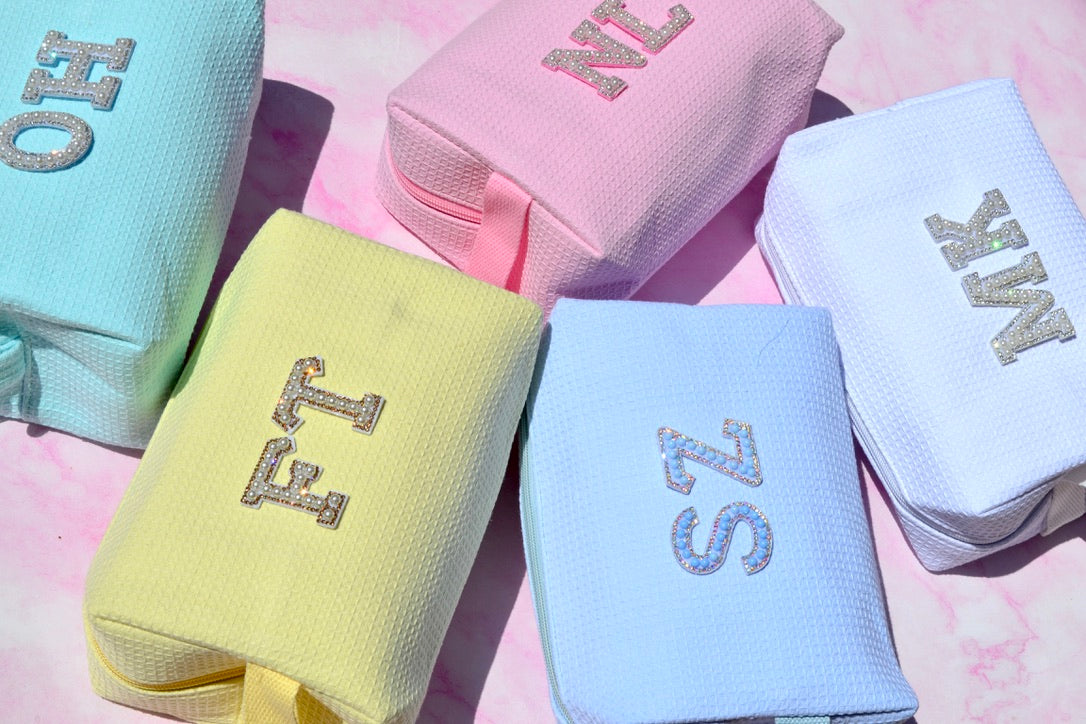 Custom Pastel Waffle Bridesmaids Makeup Bag