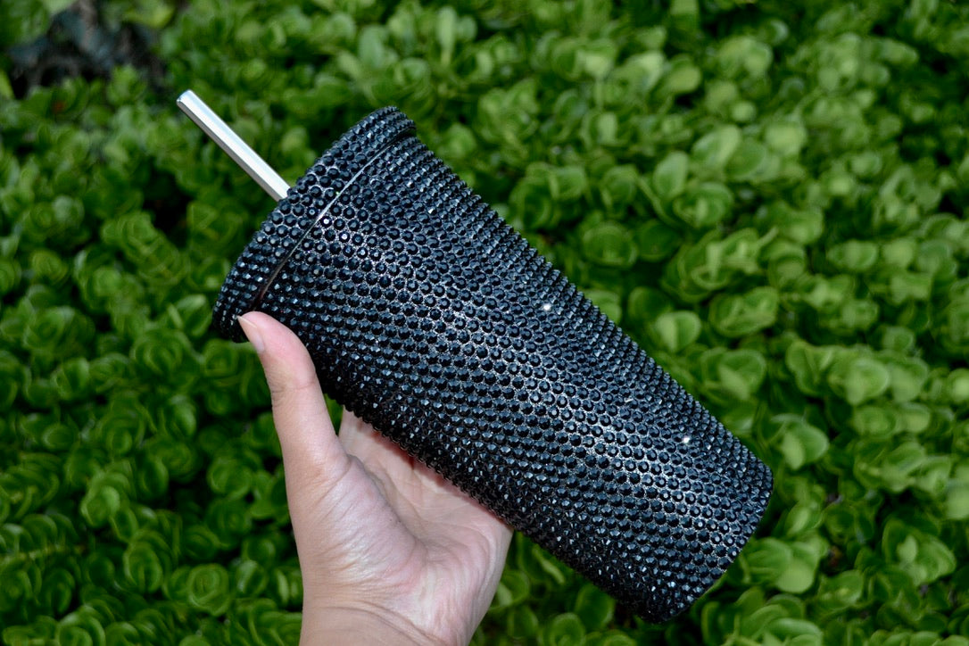 Black Rhinestone Stainless Steel Tumbler