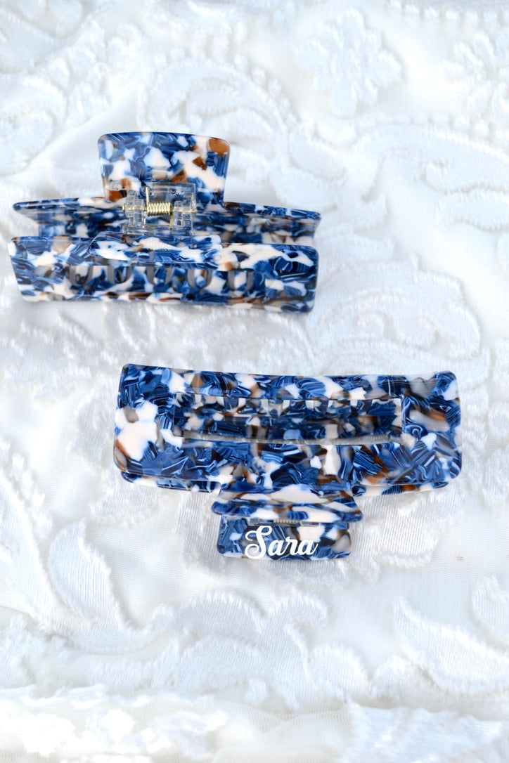 Blue and White Hair Claw Clip, Mamma Mia Party Favor