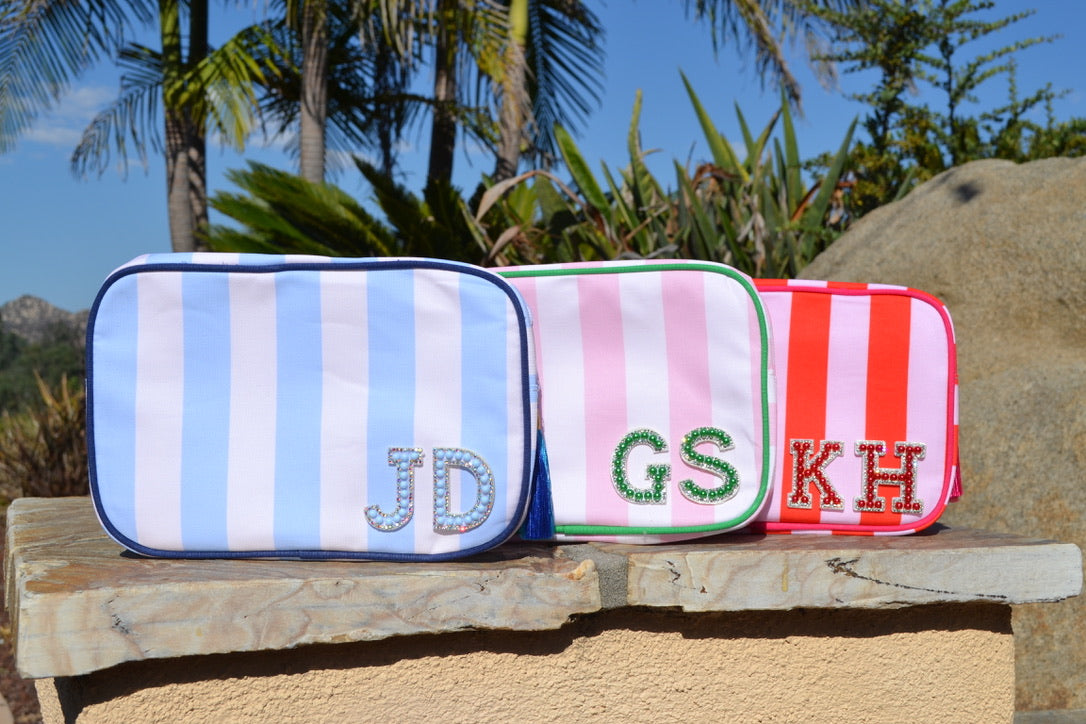 Custom Initial Striped Monogram Makeup Bag
