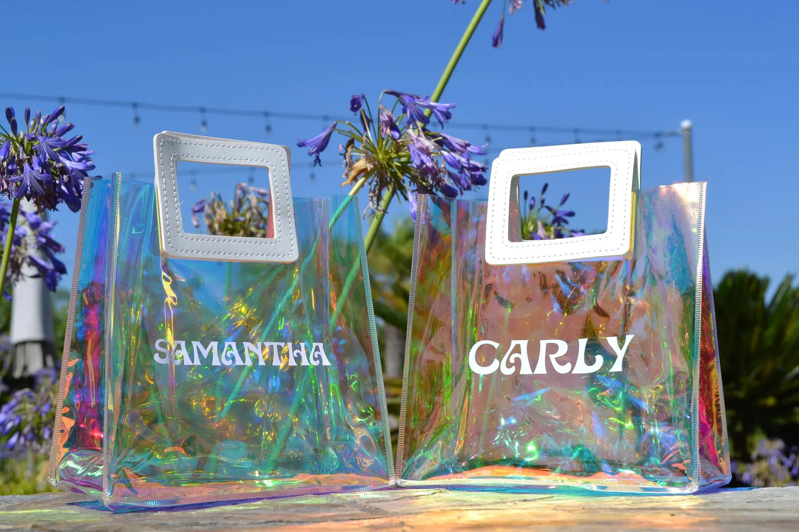 Custom Mini Holographic Tote Bag – Personalized Iridescent Bachelorette Party Favor