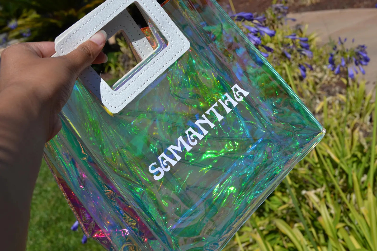 Custom Mini Holographic Tote Bag – Personalized Iridescent Bachelorette Party Favor