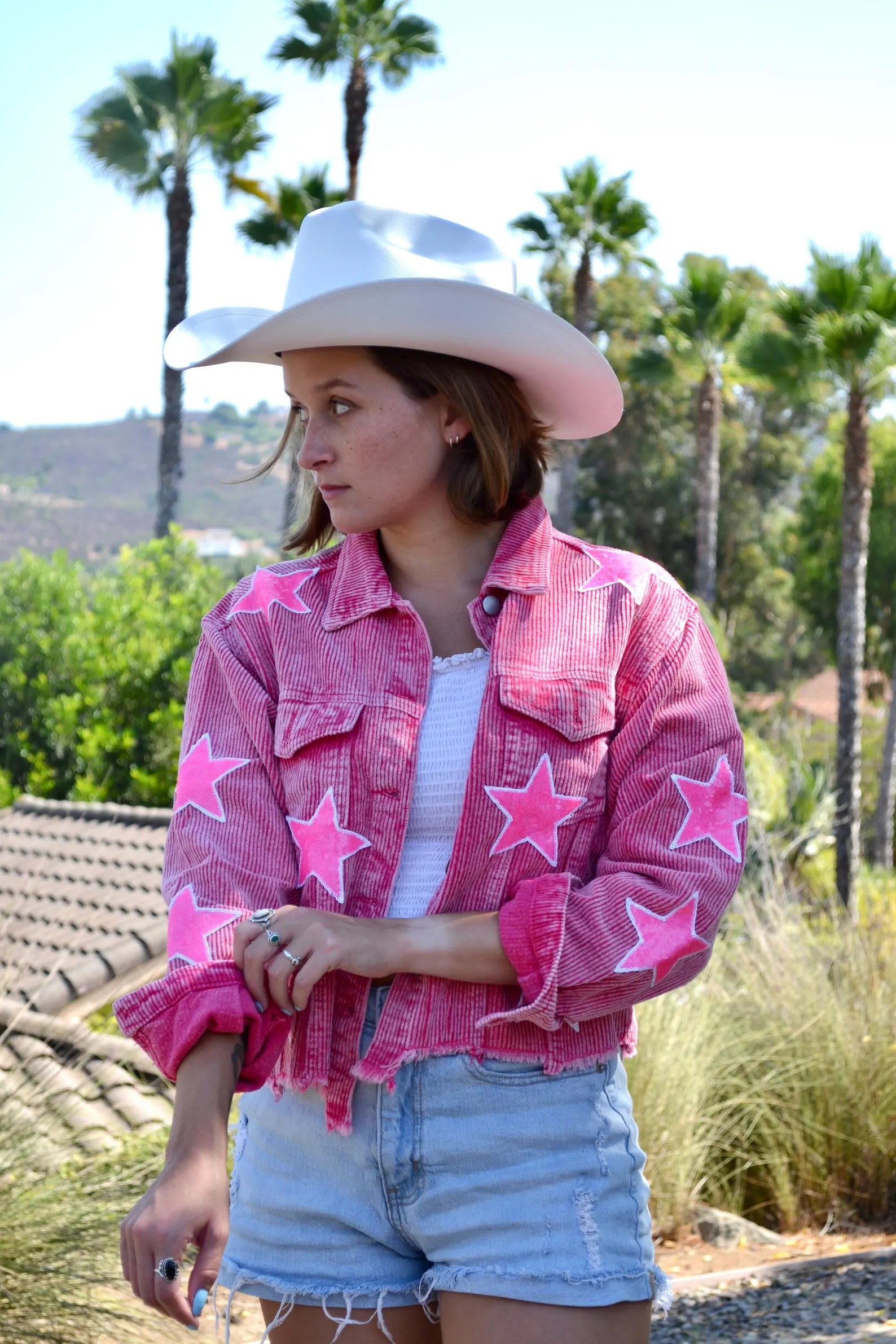 Custom Pink Corduroy Cowgirl Star Jacket