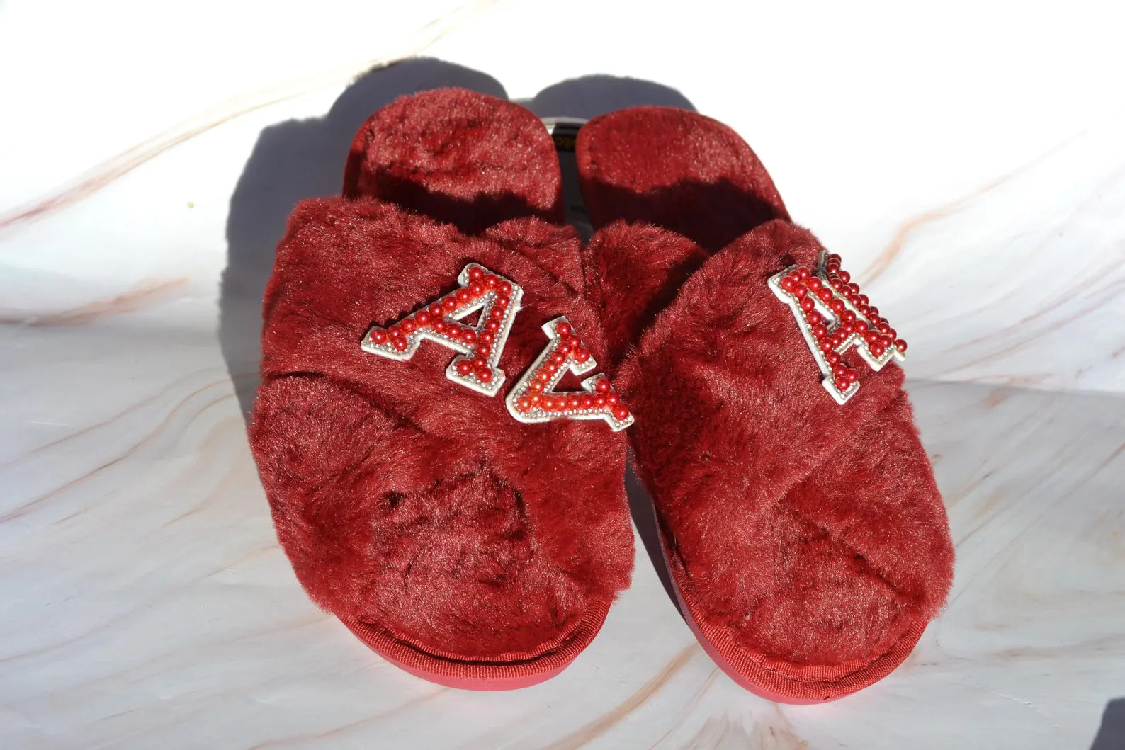Personalized Burgundy Fuzzy Slippers – Custom Bridesmaid & Bridal Party Gift