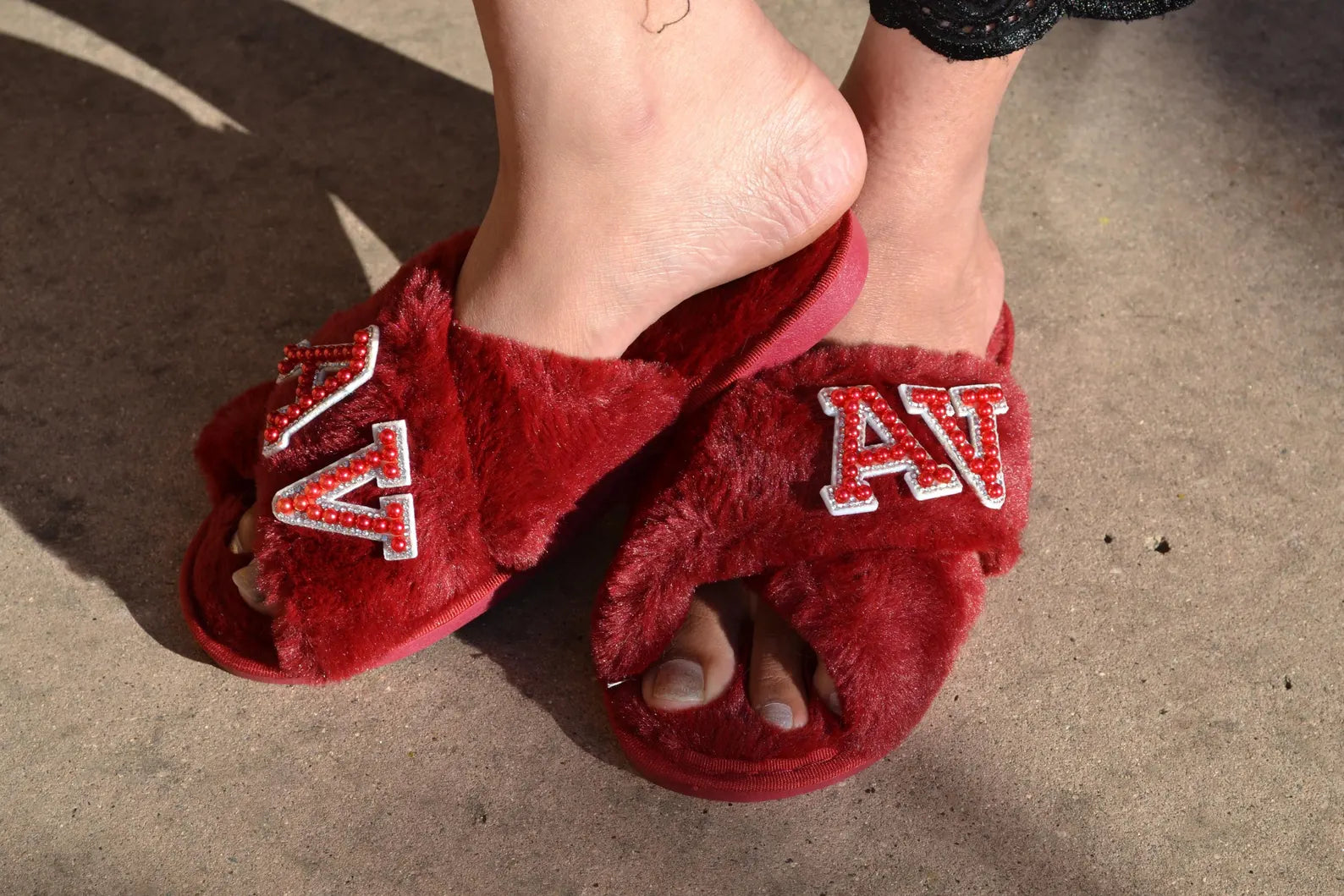 Personalized Burgundy Fuzzy Slippers – Custom Bridesmaid & Bridal Party Gift