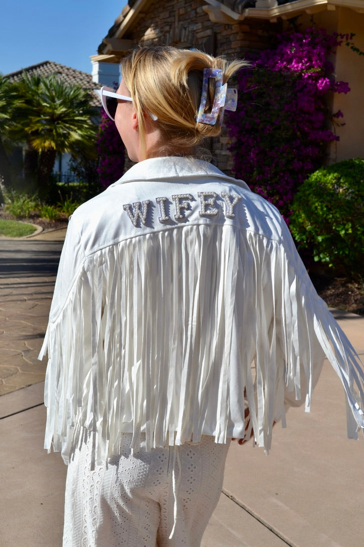 Custom White Bride Fringe Jacket