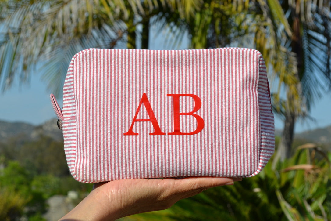 Custom Seersucker Monogram Makeup Bag