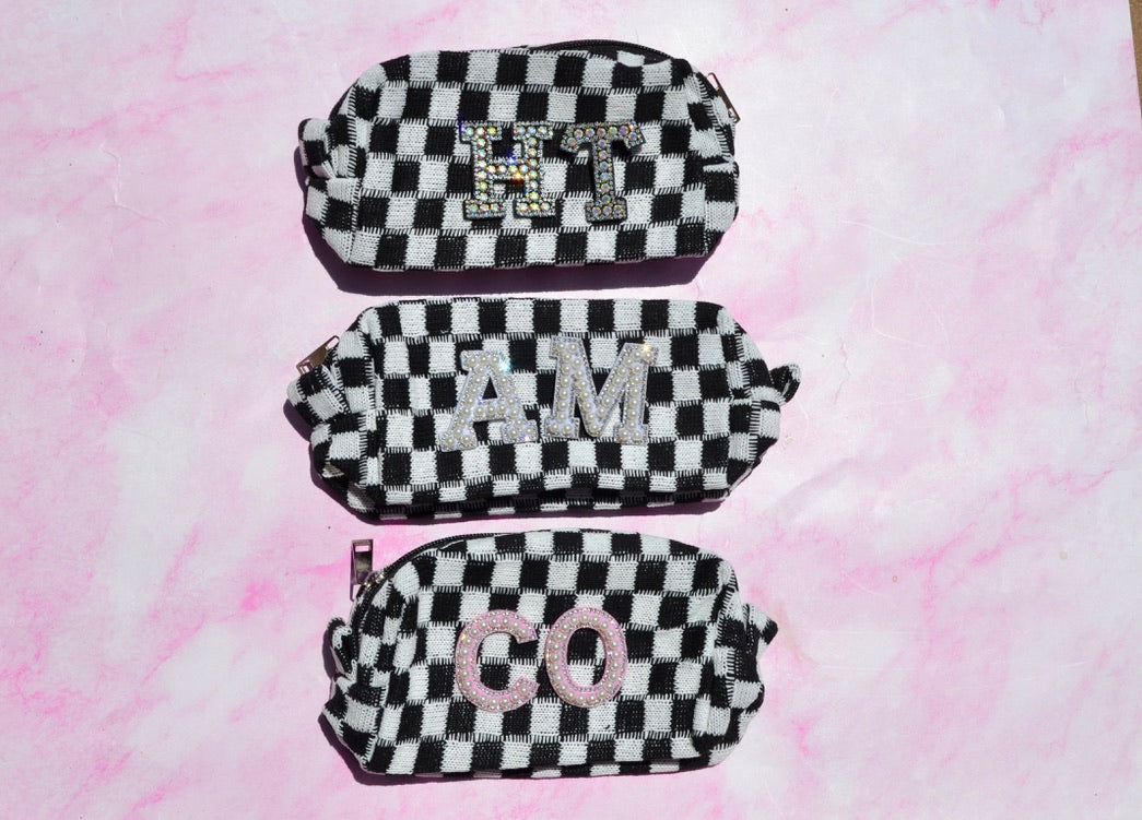 Custom Black and White Checkered Makeup Bag, Bride or Die, Cowgirl Bachelorette Party Favors, Nashville Bach Cosmetic Bag, Pencil Pouch