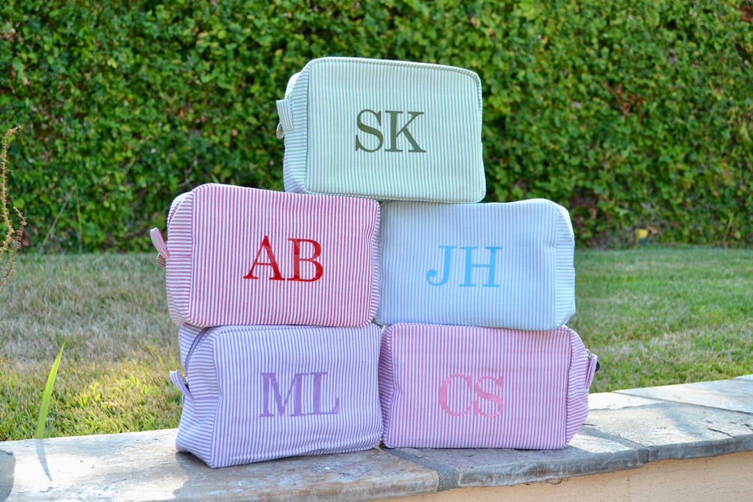 Custom Seersucker Monogram Makeup Bag