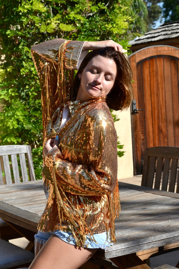 Custom Gold Sequin Fringe Jacket