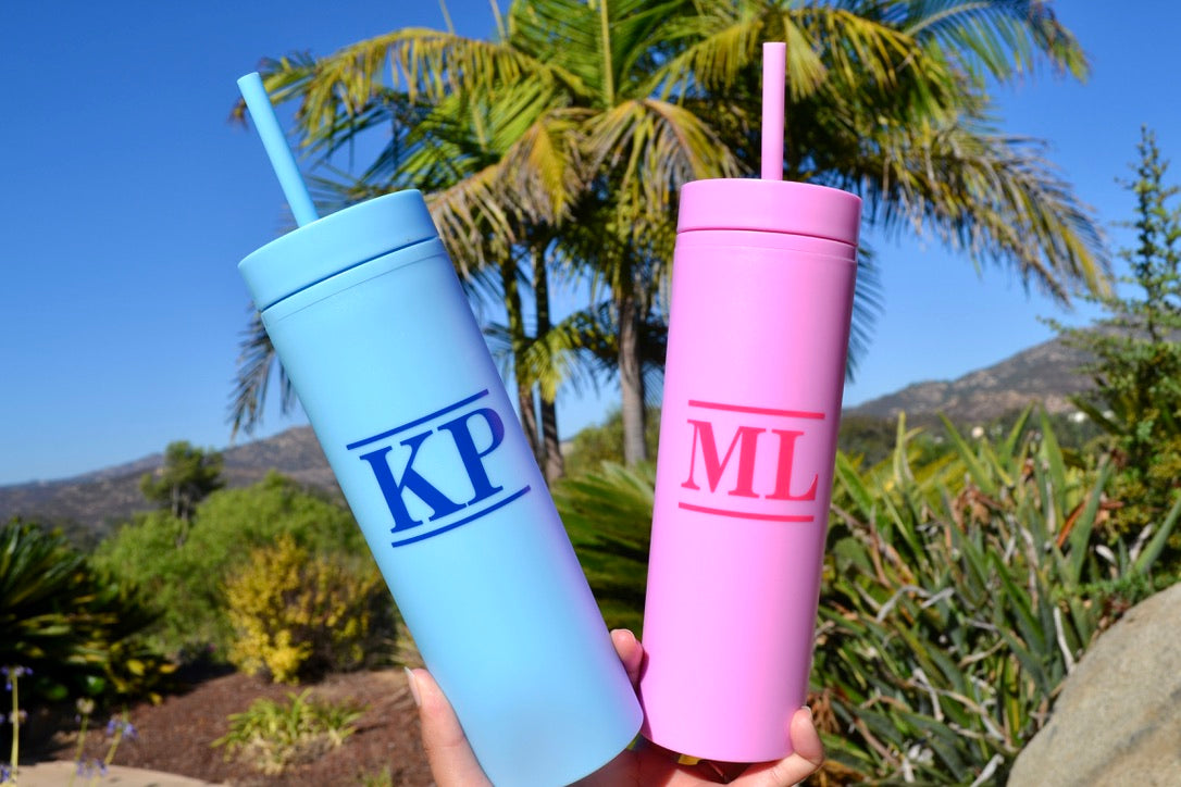 Personalized Monogram Skinny Tumbler with Lid and Straw