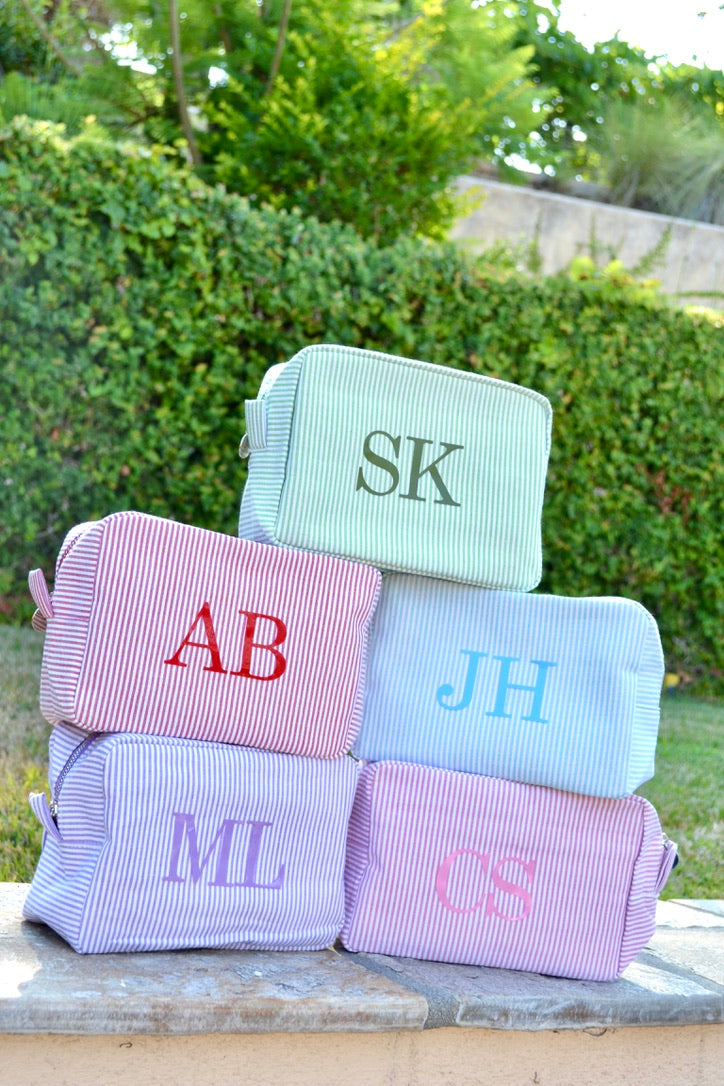 Custom Seersucker Monogram Makeup Bag