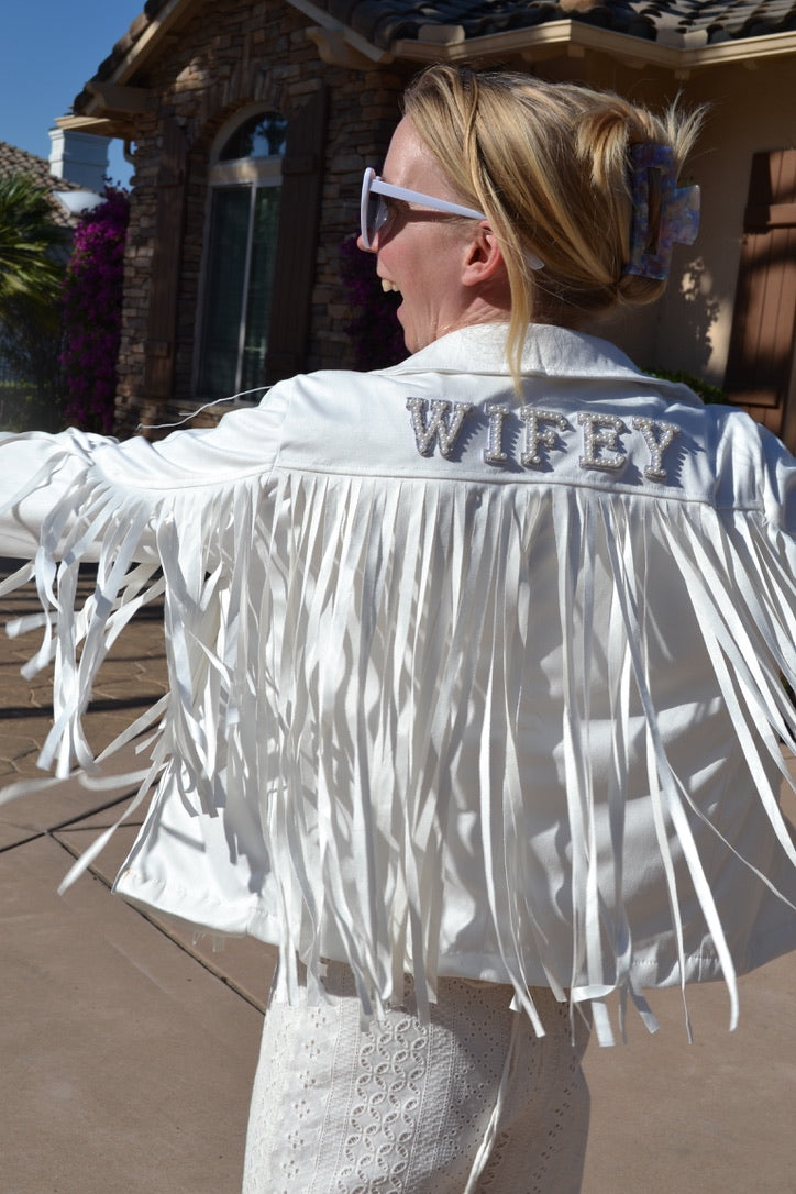 Custom White Bride Fringe Jacket