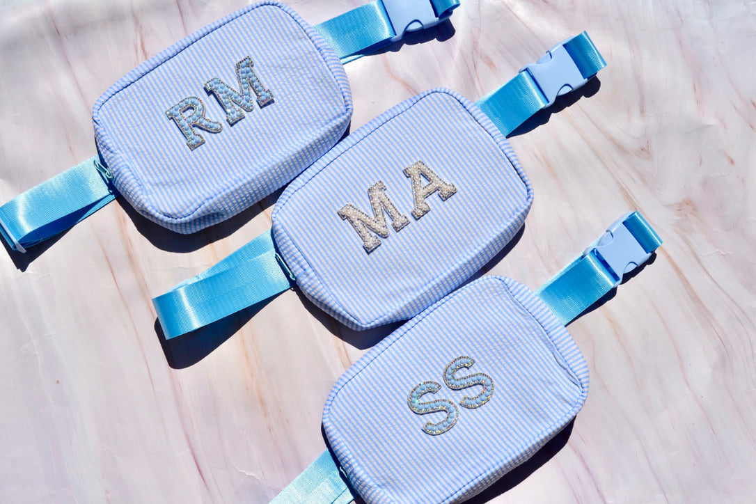 Personalized Blue Seersucker Monogram Fanny Pack
