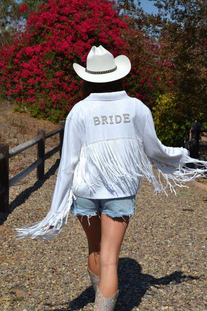 White Sequin Custom Bride Jacket