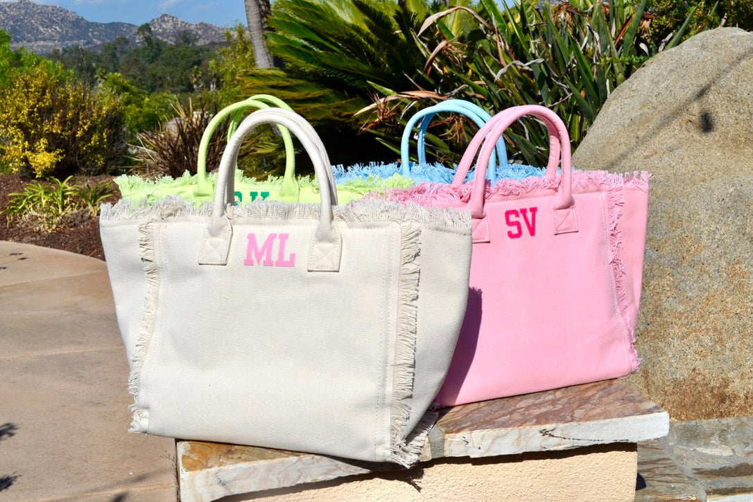 Monogram Fringe Tote Bag with Zipper