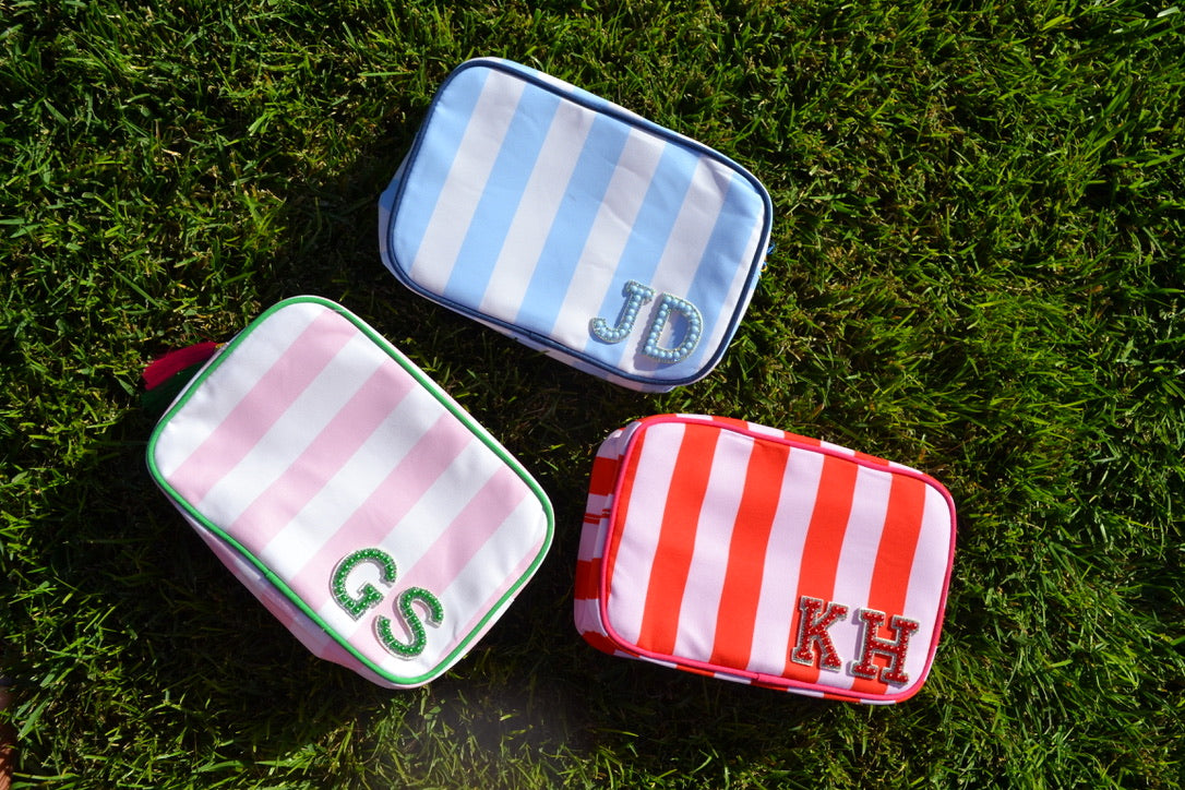 Custom Initial Striped Monogram Makeup Bag