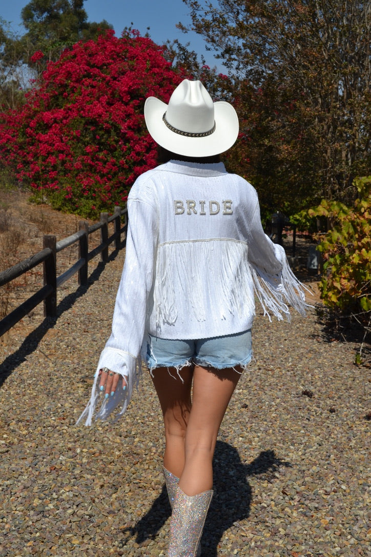 White Sequin Custom Bride Jacket