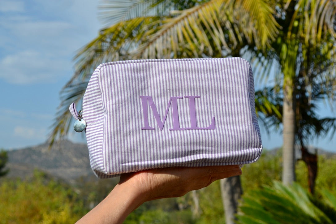 Custom Seersucker Monogram Makeup Bag