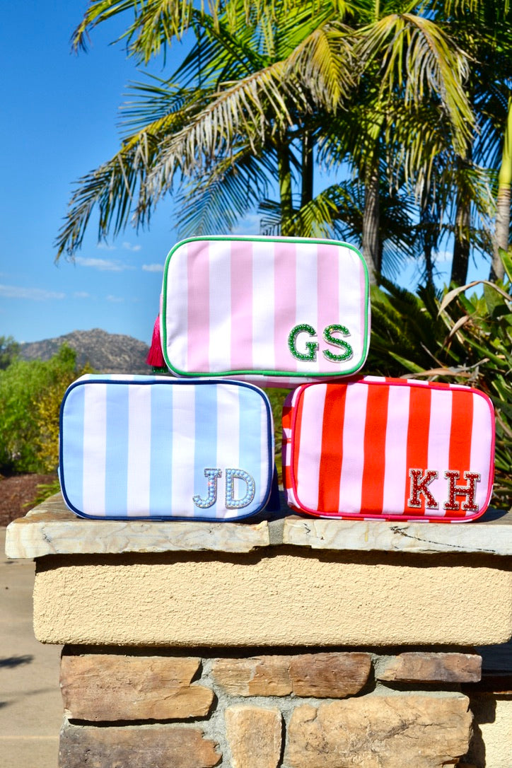 Custom Initial Striped Monogram Makeup Bag