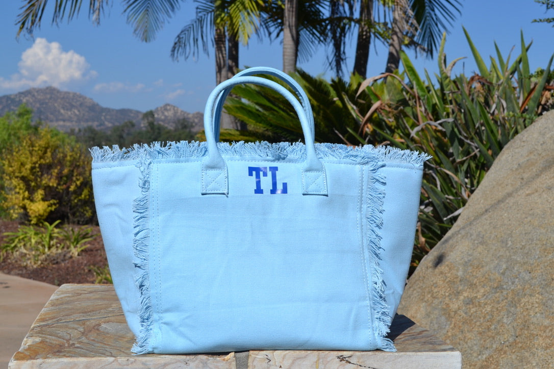 Monogram Fringe Tote Bag with Zipper