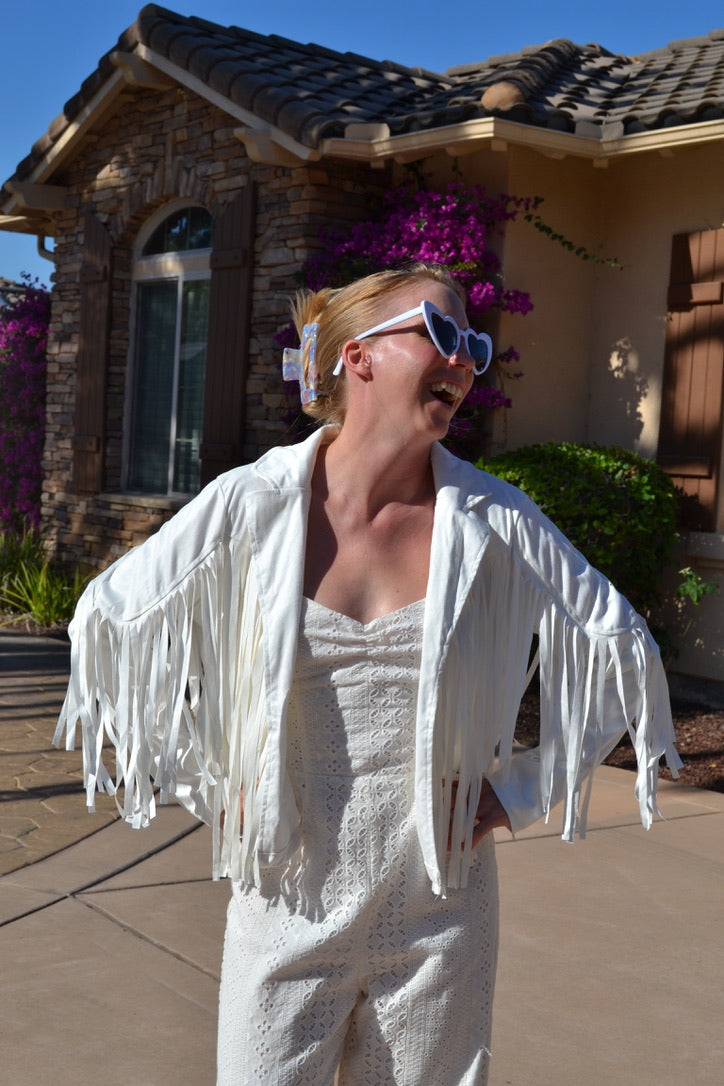 Custom White Bride Fringe Jacket