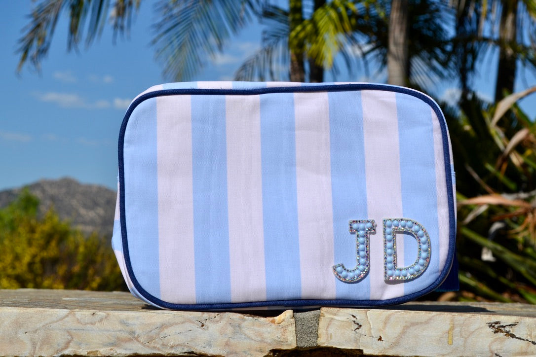 Custom Initial Striped Monogram Makeup Bag