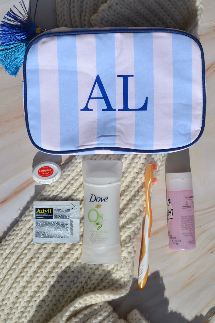 Custom Monogram Makeup Bag, Striped Cosmetic Bag, Preppy Toiletry Bag, Pink Red Green Blue Bridesmaids Proposal Gifts, Bachelorette Favors