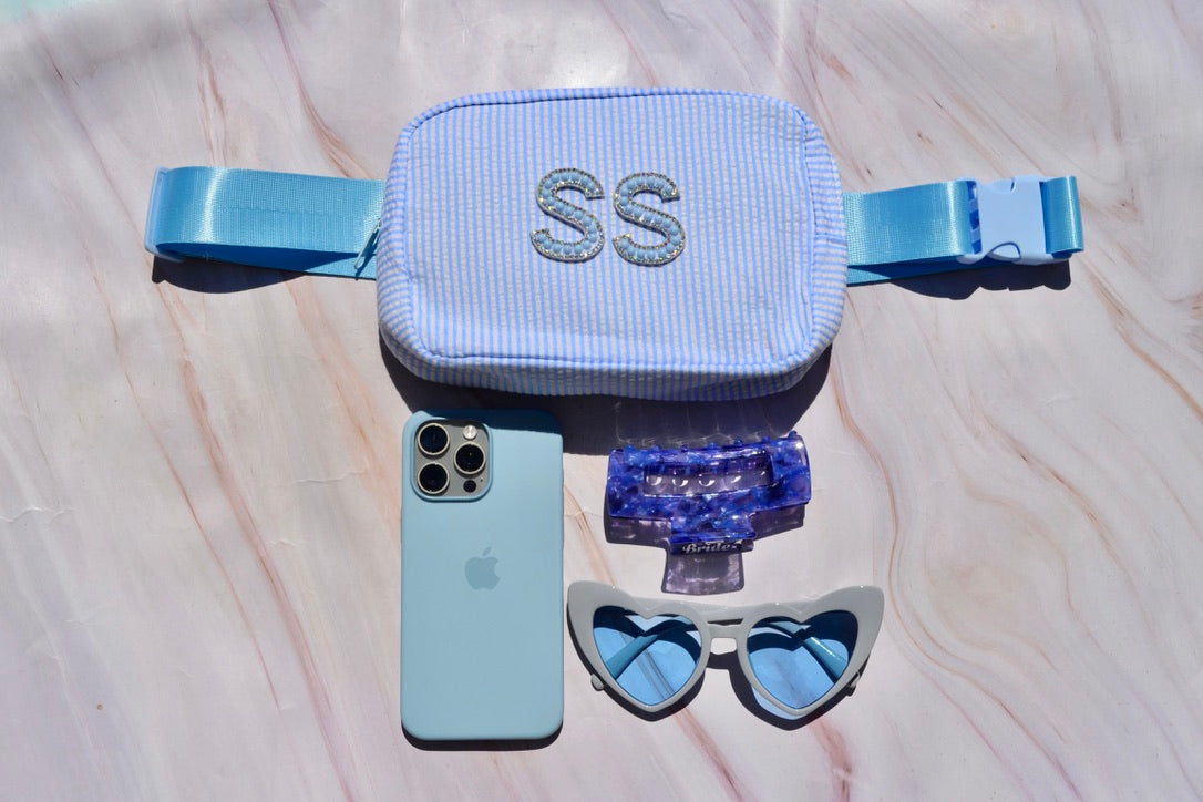 Personalized Blue Seersucker Monogram Fanny Pack