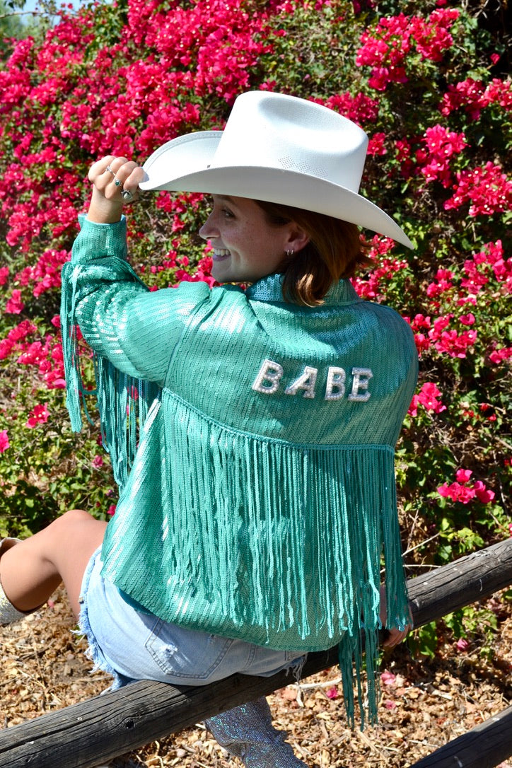 Custom Teal Sequin Jacket