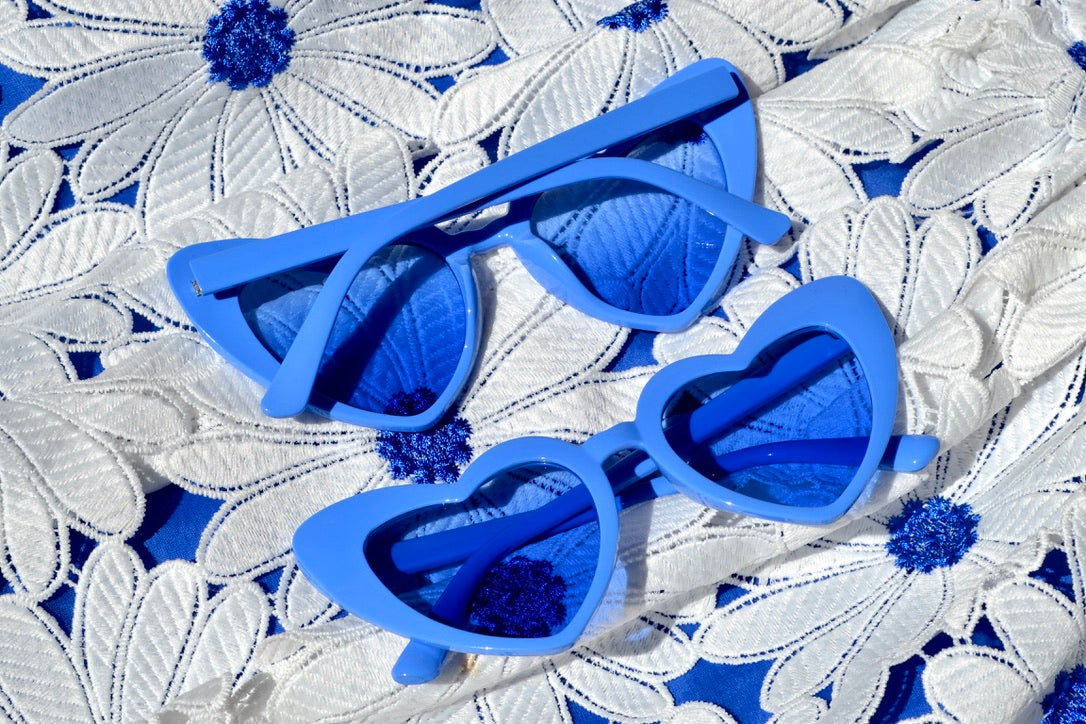 Blue Heart Sunglasses with Blue Lenses