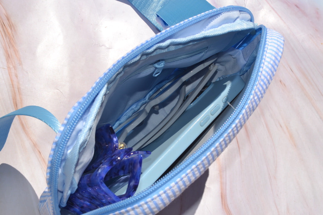 Personalized Blue Seersucker Monogram Fanny Pack