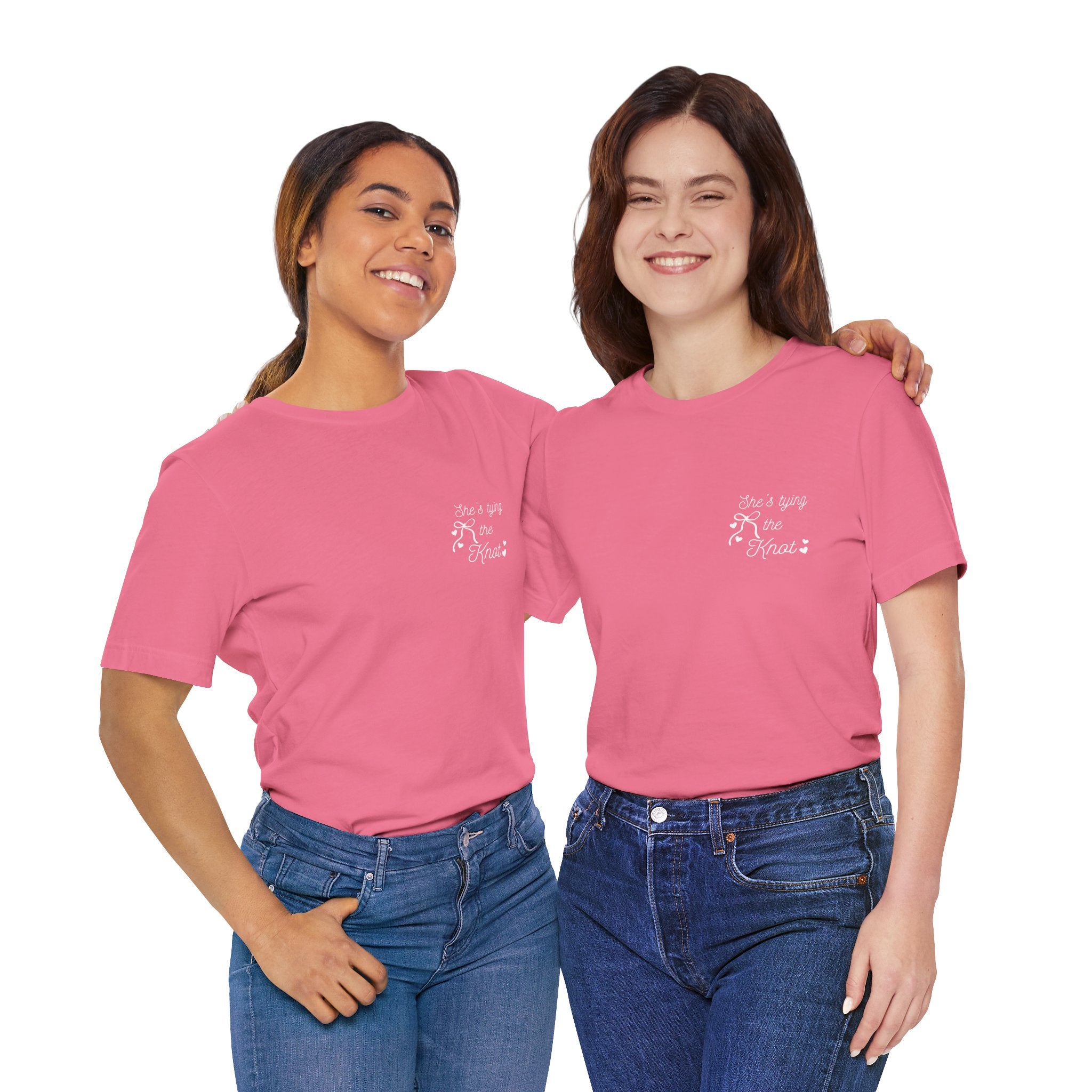 She's Tying the Know Pink bridesmaids Bachelorette T-Shirt