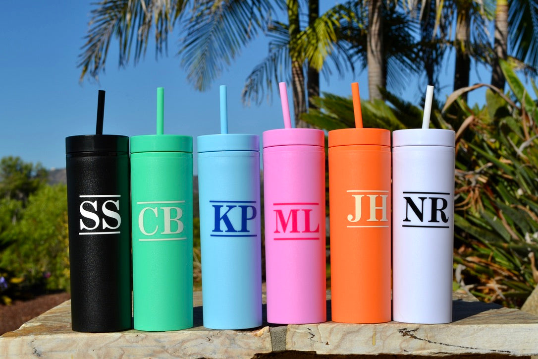 Personalized Monogram Skinny Tumbler with Lid and Straw