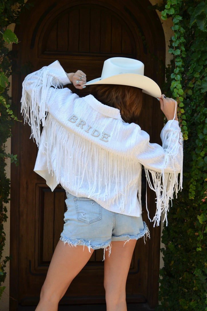 White Sequin Custom Bride Jacket